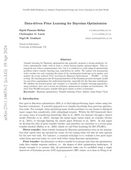 Data-driven Prior Learning for Bayesian Optimisation