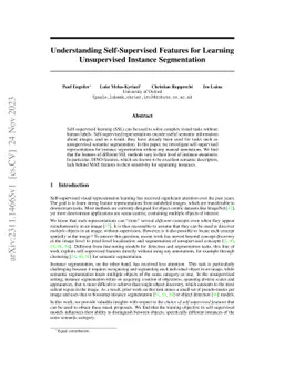Understanding Self-Supervised Features for Learning Unsupervised
  Instance Segmentation