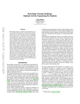 Knowledge Tracing Challenge: Optimal Activity Sequencing for Students
