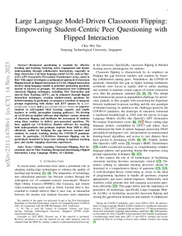 Large Language Model-Driven Classroom Flipping: Empowering
  Student-Centric Peer Questioning with Flipped Interaction
