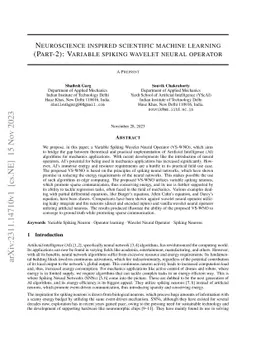 Neuroscience inspired scientific machine learning (Part-2): Variable
  spiking wavelet neural operator