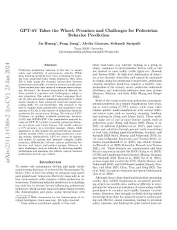 GPT-4V Takes the Wheel: Promises and Challenges for Pedestrian Behavior
  Prediction