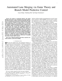 Automated Lane Merging via Game Theory and Branch Model Predictive Control