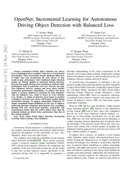 OpenNet: Incremental Learning for Autonomous Driving Object Detection
  with Balanced Loss