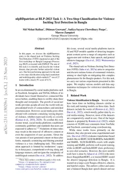 nlpBDpatriots at BLP-2023 Task 1: A Two-Step Classification for Violence
  Inciting Text Detection in Bangla