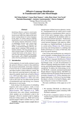 Offensive Language Identification in Transliterated and Code-Mixed
  Bangla