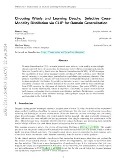 Choosing Wisely and Learning Deeply: Selective Cross-Modality
  Distillation via CLIP for Domain Generalization