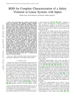 BDD for Complete Characterization of a Safety Violation in Linear
  Systems with Inputs