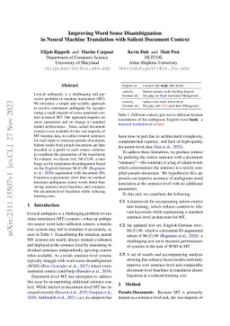 Improving Word Sense Disambiguation in Neural Machine Translation with
  Salient Document Context