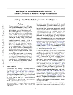 Learning with Complementary Labels Revisited: The
  Selected-Completely-at-Random Setting Is More Practical