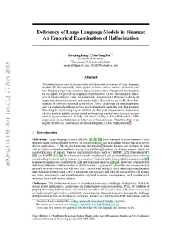 Deficiency of Large Language Models in Finance: An Empirical Examination
  of Hallucination