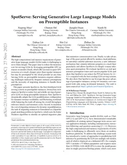 SpotServe: Serving Generative Large Language Models on Preemptible
  Instances