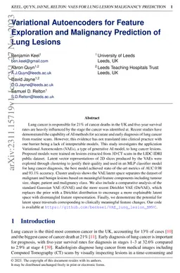 Variational Autoencoders for Feature Exploration and Malignancy
  Prediction of Lung Lesions