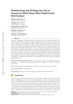 Characterising and Verifying the Core in Concurrent Multi-Player
  Mean-Payoff Games (Full Version)