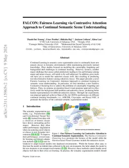FALCON: Fairness Learning via Contrastive Attention Approach to Continual Semantic Scene Understanding
