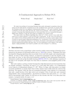 A Combinatorial Approach to Robust PCA
