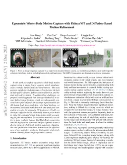 Egocentric Whole-Body Motion Capture with FisheyeViT and Diffusion-Based
  Motion Refinement