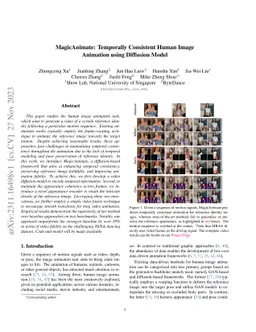 MagicAnimate: Temporally Consistent Human Image Animation using
  Diffusion Model