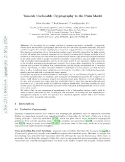 Towards Unclonable Cryptography in the Plain Model