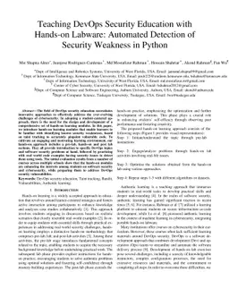 Teaching DevOps Security Education with Hands-on Labware: Automated
  Detection of Security Weakness in Python