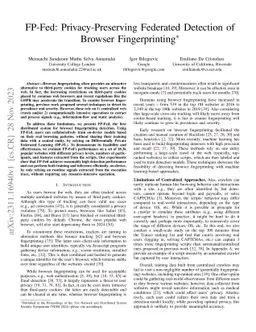 FP-Fed: Privacy-Preserving Federated Detection of Browser Fingerprinting