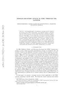 Message Recovery Attack in NTRU through VFK Lattices