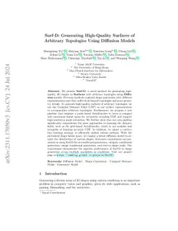 Surf-D: Generating High-Quality Surfaces of Arbitrary Topologies Using
  Diffusion Models