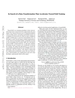 In Search of a Data Transformation That Accelerates Neural Field
  Training