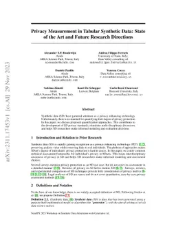 Privacy Measurement in Tabular Synthetic Data: State of the Art and
  Future Research Directions