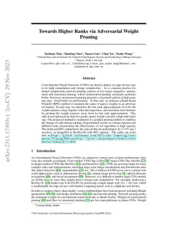 Towards Higher Ranks via Adversarial Weight Pruning