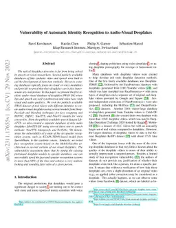 Vulnerability of Automatic Identity Recognition to Audio-Visual
  Deepfakes