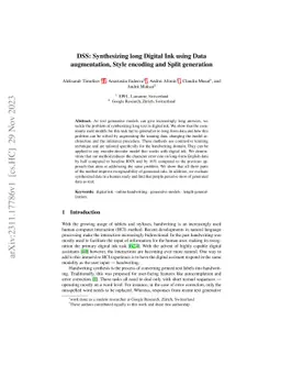 DSS: Synthesizing long Digital Ink using Data augmentation, Style
  encoding and Split generation