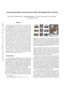 Scene Summarization: Clustering Scene Videos into Spatially Diverse Frames