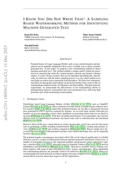 I Know You Did Not Write That! A Sampling Based Watermarking Method for
  Identifying Machine Generated Text
