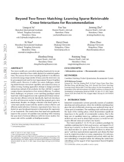 Beyond Two-Tower Matching: Learning Sparse Retrievable
  Cross-Interactions for Recommendation