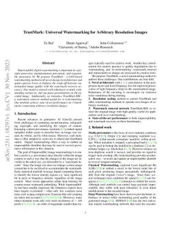 TrustMark: Universal Watermarking for Arbitrary Resolution Images