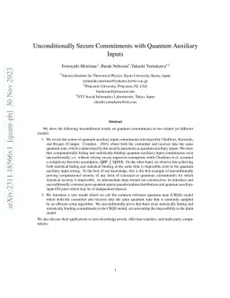 Unconditionally Secure Commitments with Quantum Auxiliary Inputs