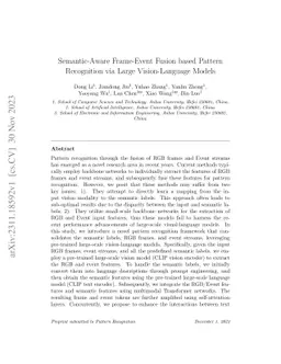 Semantic-Aware Frame-Event Fusion based Pattern Recognition via Large
  Vision-Language Models