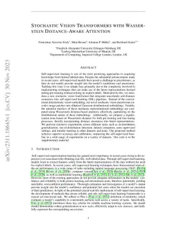 Stochastic Vision Transformers with Wasserstein Distance-Aware Attention