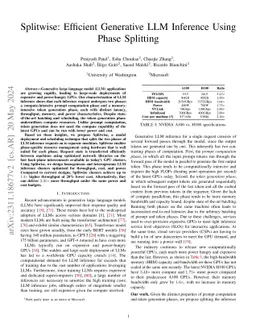 Splitwise: Efficient generative LLM inference using phase splitting