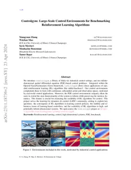 Controlgym: Large-Scale Control Environments for Benchmarking
  Reinforcement Learning Algorithms