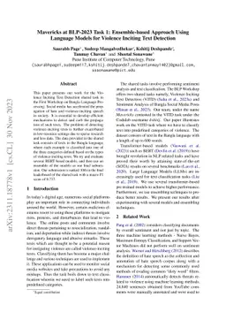 Mavericks at BLP-2023 Task 1: Ensemble-based Approach Using Language
  Models for Violence Inciting Text Detection