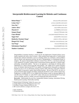 Interpretable Reinforcement Learning for Robotics and Continuous Control