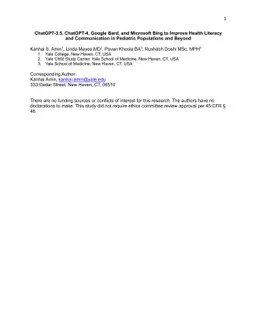 ChatGPT-3.5, ChatGPT-4, Google Bard, and Microsoft Bing to Improve
  Health Literacy and Communication in Pediatric Populations and Beyond