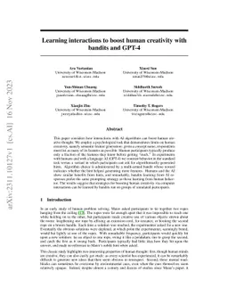 Learning interactions to boost human creativity with bandits and GPT-4