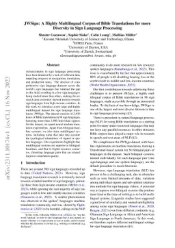 JWSign: A Highly Multilingual Corpus of Bible Translations for more
  Diversity in Sign Language Processing