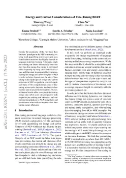 Energy and Carbon Considerations of Fine-Tuning BERT