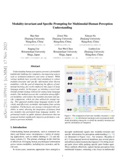 Modality-invariant and Specific Prompting for Multimodal Human
  Perception Understanding