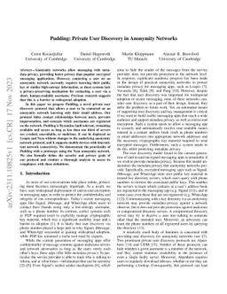 Pudding: Private User Discovery in Anonymity Networks