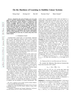 On the Hardness of Learning to Stabilize Linear Systems